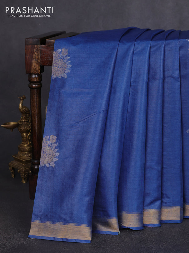 Banana silk saree blue shade and purple shade with silver & zari woven buttas and zari woven border