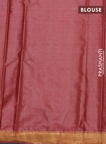 Banana silk saree grey and rust shade with silver & zari woven buttas and zari woven border