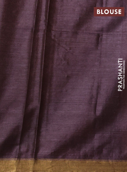 Banana silk saree rustic orange and deep purple with silver & zari woven buttas and zari woven border