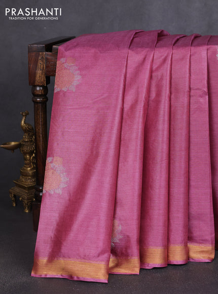 Banana silk saree mauve pink and deep purple with silver & zari woven buttas and zari woven border