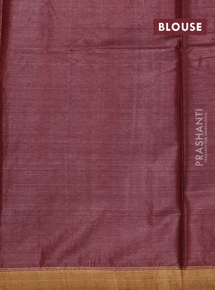 Banana silk saree rust shade with silver & zari woven buttas and zari woven border