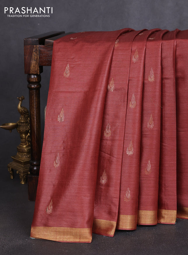 Banana silk saree rust shade with thread & zari woven buttas and zari woven border