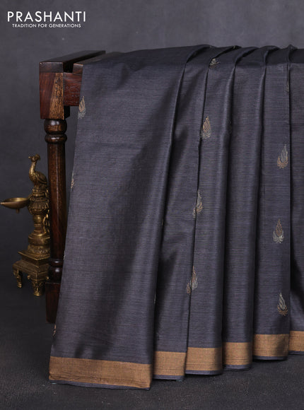 Banana silk saree elephant grey with thread & zari woven buttas and zari woven border