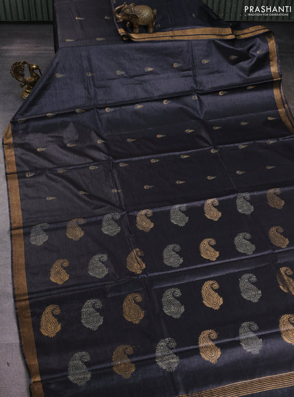 Banana silk saree elephant grey with thread & zari woven buttas and zari woven border