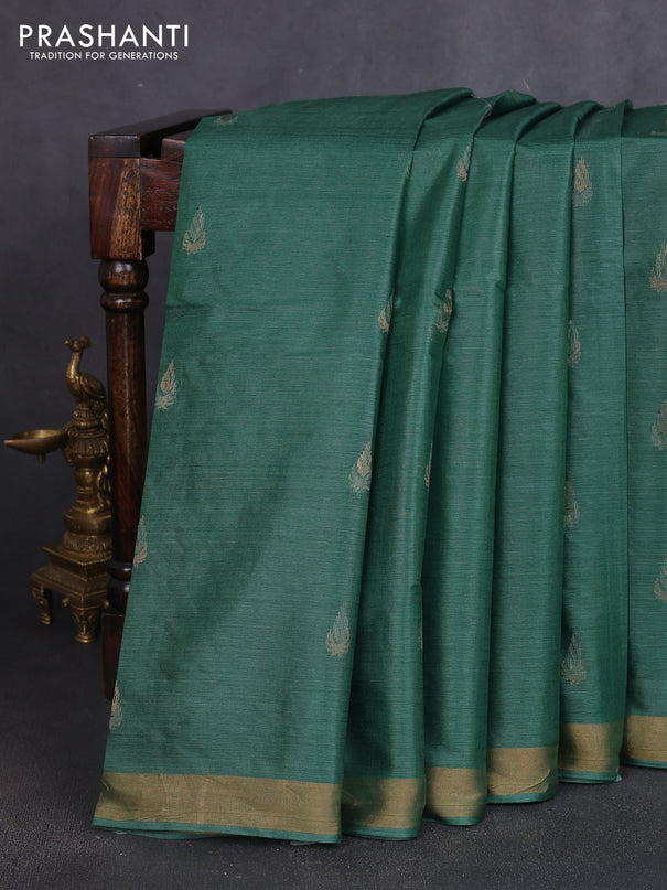 Banana silk saree green with thread & zari woven buttas and zari woven border