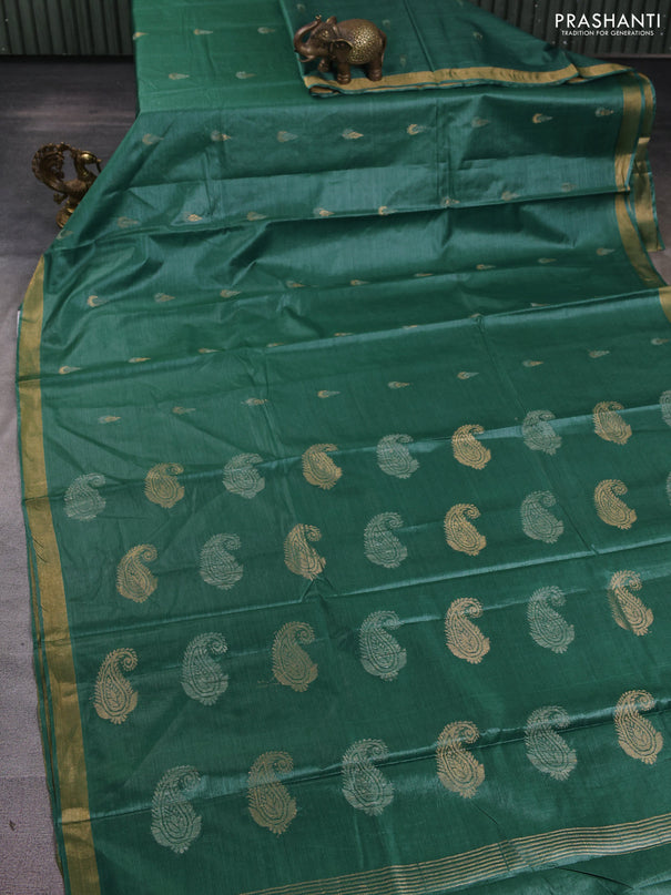 Banana silk saree green with thread & zari woven buttas and zari woven border