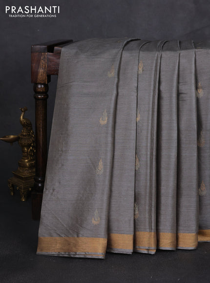 Banana silk saree grey with thread & zari woven buttas and zari woven border