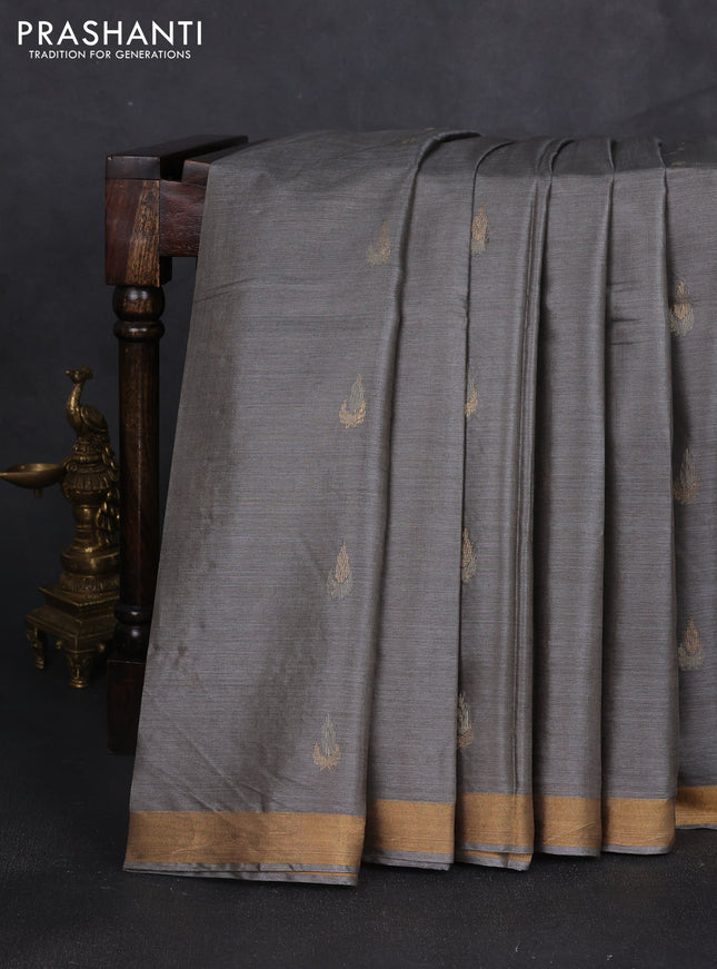Banana silk saree grey with thread & zari woven buttas and zari woven border