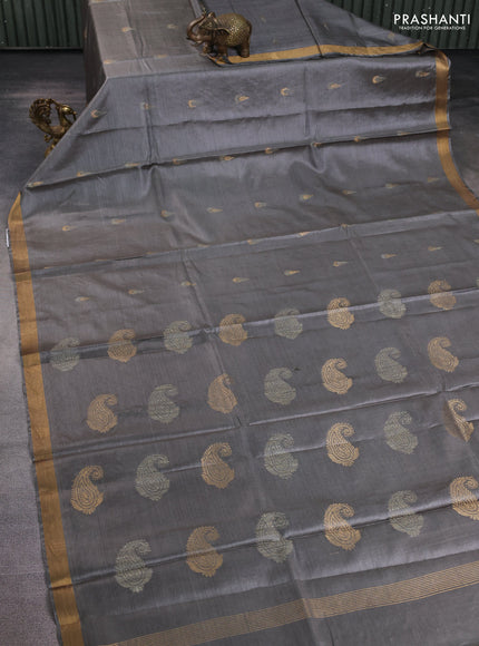 Banana silk saree grey with thread & zari woven buttas and zari woven border