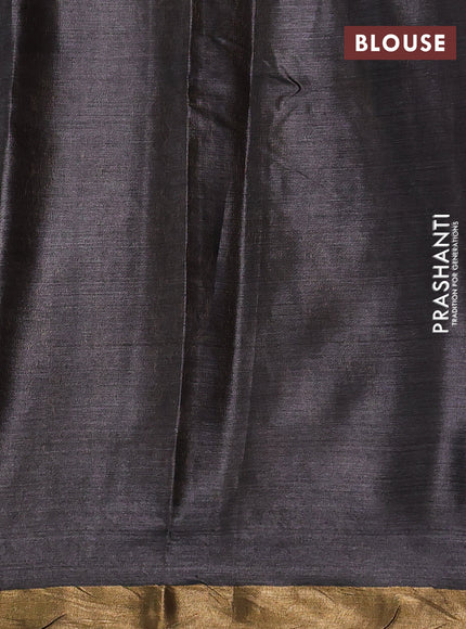 Banana silk saree dark grey with allover zari stripe pattern and zari woven border
