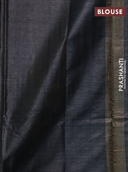 Banana silk saree elephant grey with allover zari stripe pattern and zari woven border