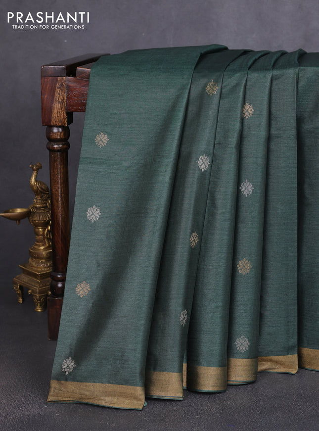 Banana silk saree green with thread & zari woven buttas and zari woven border