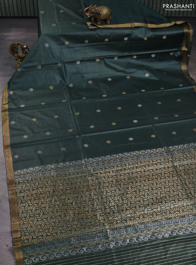Banana silk saree green with thread & zari woven buttas and zari woven border
