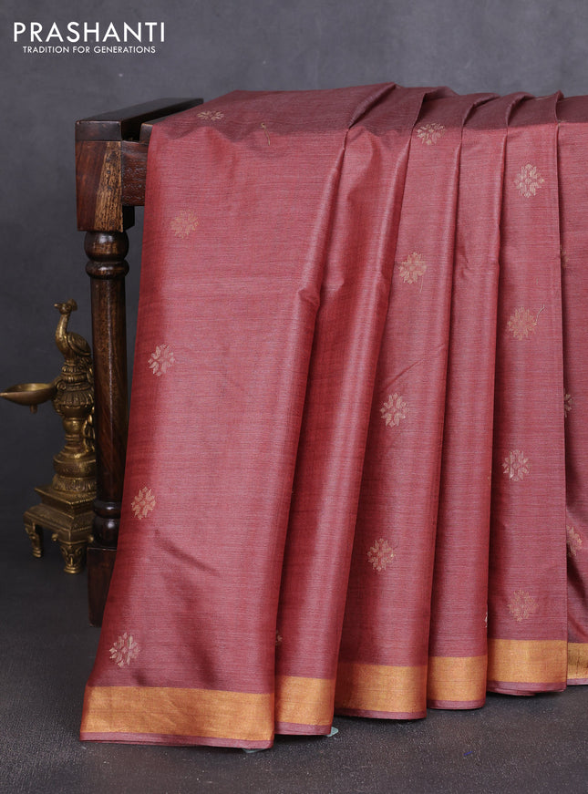 Banana silk saree maroon shade with thread & zari woven buttas and zari woven border