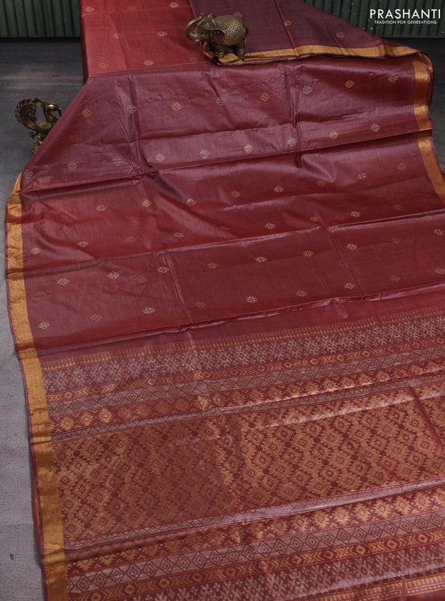 Banana silk saree maroon shade with thread & zari woven buttas and zari woven border
