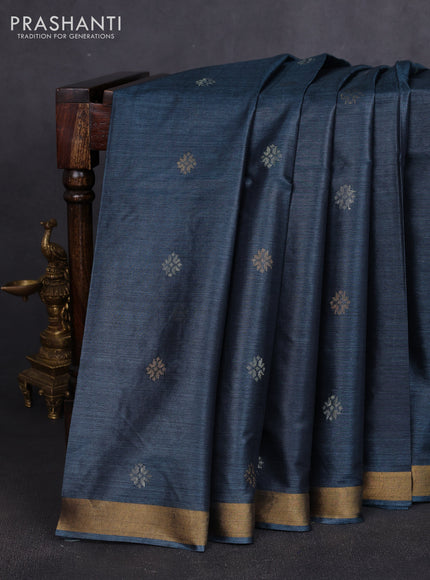 Banana silk saree peacock green with thread & zari woven buttas and zari woven border