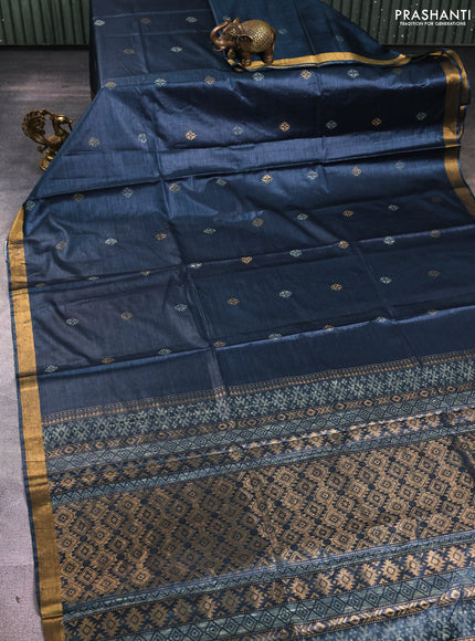 Banana silk saree peacock green with thread & zari woven buttas and zari woven border