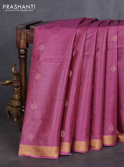 Banana silk saree dark magenta with thread & zari woven buttas and zari woven border