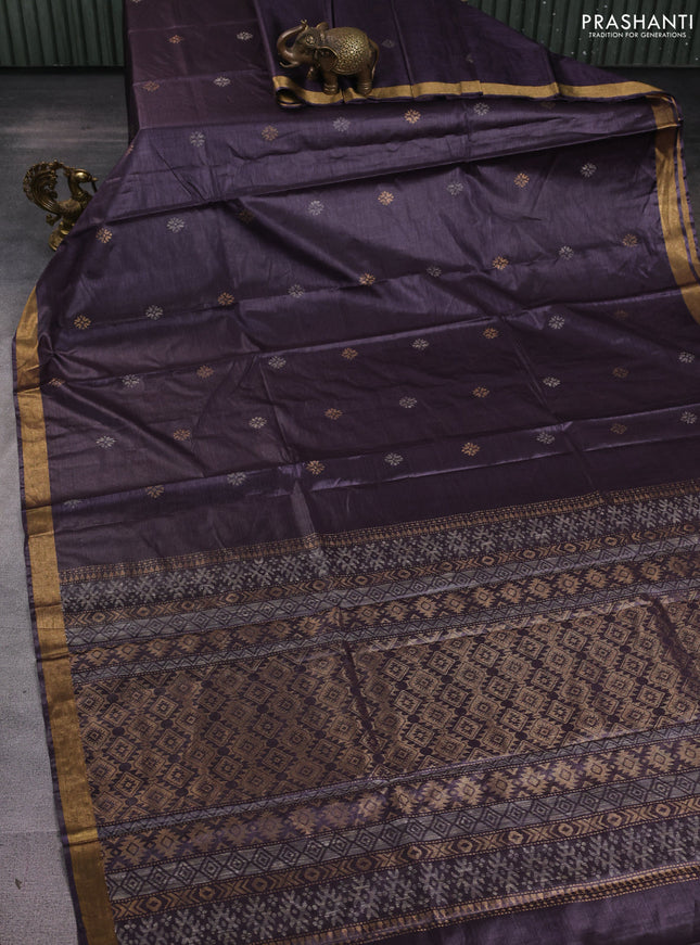 Banana silk saree deep wine shade with thread & zari woven buttas and zari woven border