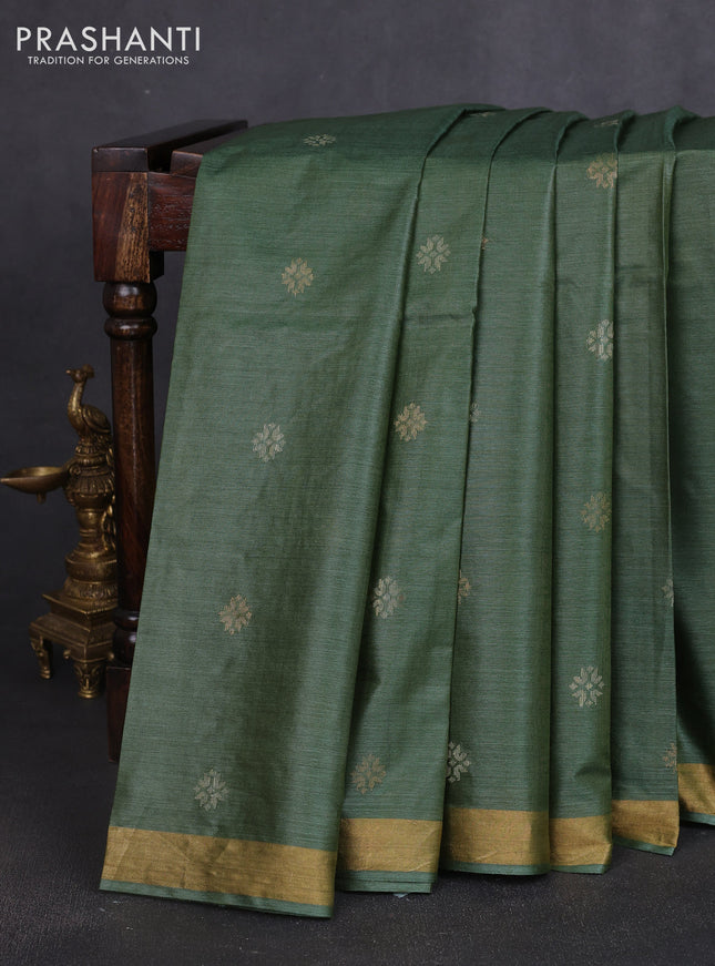 Banana silk saree light green with thread & zari woven buttas and zari woven border