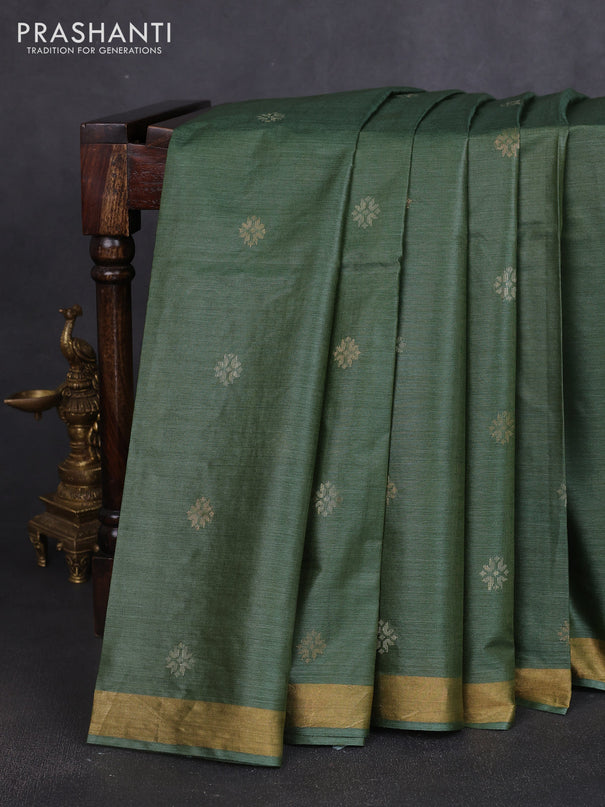 Banana silk saree light green with thread & zari woven buttas and zari woven border