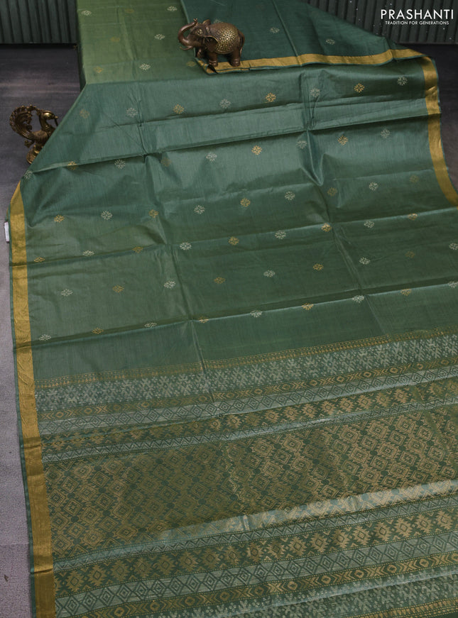 Banana silk saree light green with thread & zari woven buttas and zari woven border