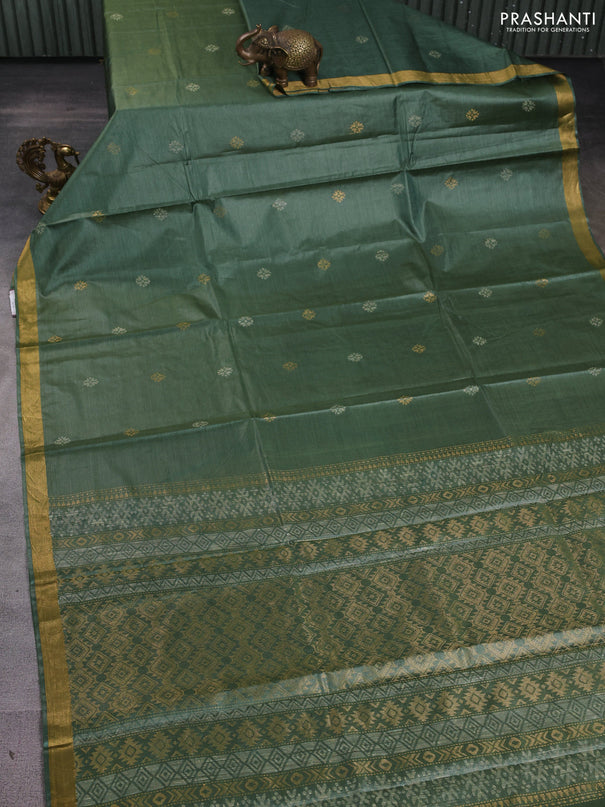 Banana silk saree light green with thread & zari woven buttas and zari woven border