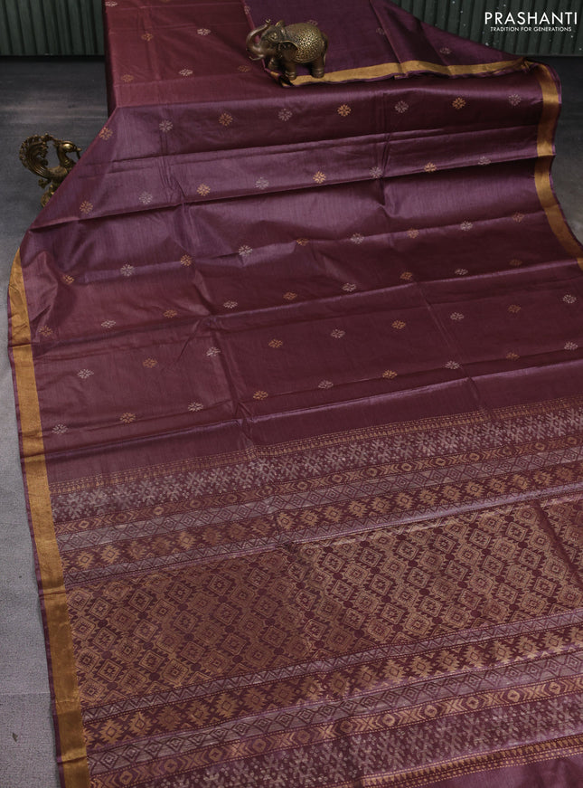 Banana silk saree mauve pink with thread & zari woven buttas and zari woven border