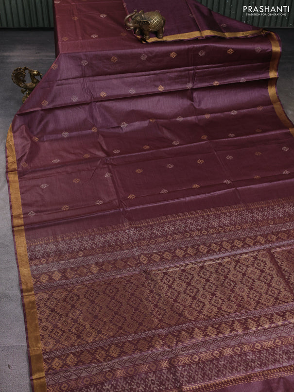 Banana silk saree mauve pink with thread & zari woven buttas and zari woven border