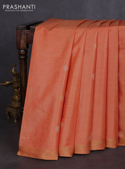 Banana silk saree rustic orange with thread & zari woven buttas and zari woven border