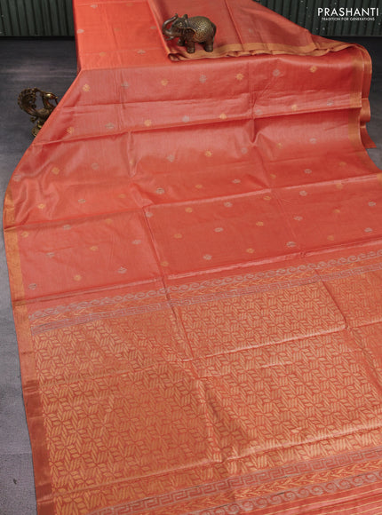Banana silk saree rustic orange with thread & zari woven buttas and zari woven border