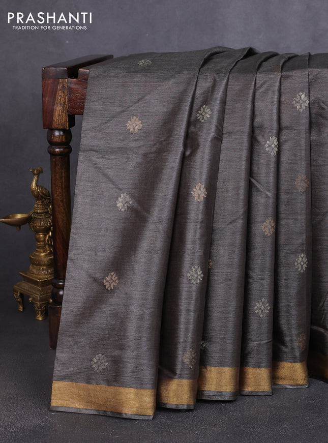Banana silk saree elephant grey with thread & zari woven buttas and zari woven border