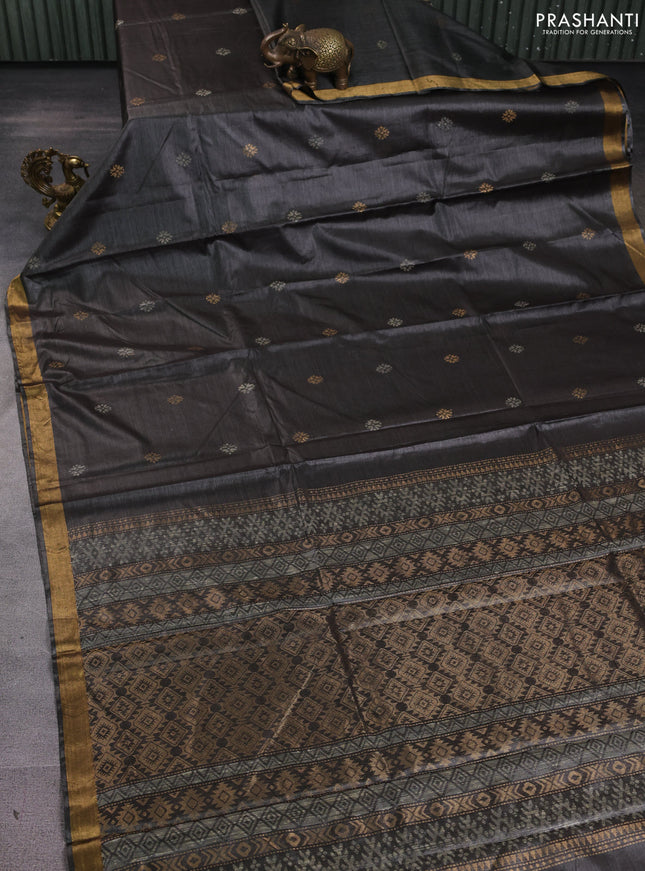 Banana silk saree elephant grey with thread & zari woven buttas and zari woven border