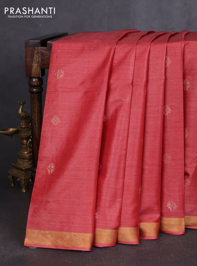Banana silk saree red shade with thread & zari woven buttas and zari woven border