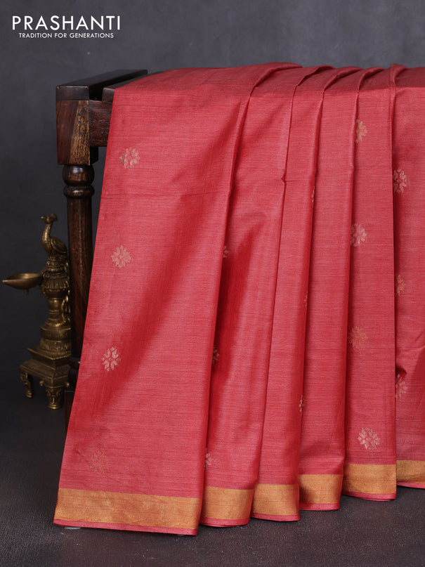 Banana silk saree red shade with thread & zari woven buttas and zari woven border