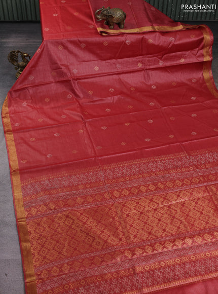 Banana silk saree red shade with thread & zari woven buttas and zari woven border