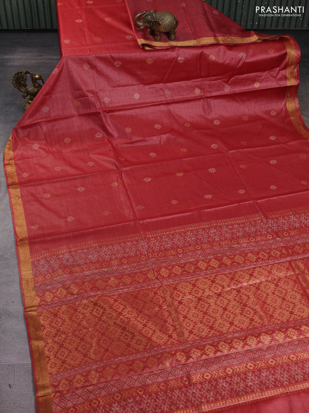 Banana silk saree red shade with thread & zari woven buttas and zari woven border