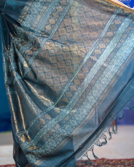 Banana silk saree dark grey with thread & zari woven buttas and zari woven border