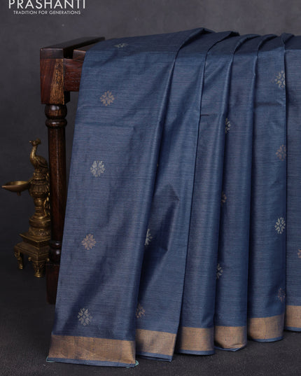 Banana silk saree dark grey with thread & zari woven buttas and zari woven border