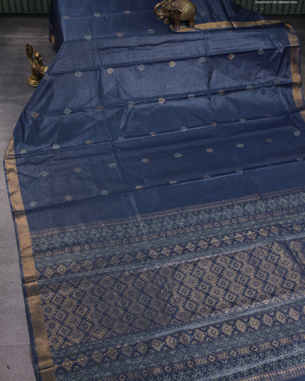 Banana silk saree dark grey with thread & zari woven buttas and zari woven border