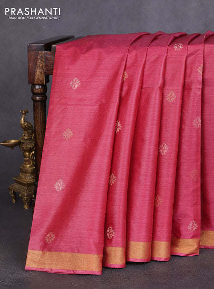 Banana silk saree maroon  with thread & zari woven buttas and zari woven border