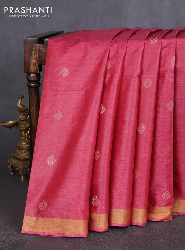 Banana silk saree maroon  with thread & zari woven buttas and zari woven border