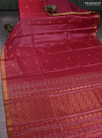 Banana silk saree maroon  with thread & zari woven buttas and zari woven border