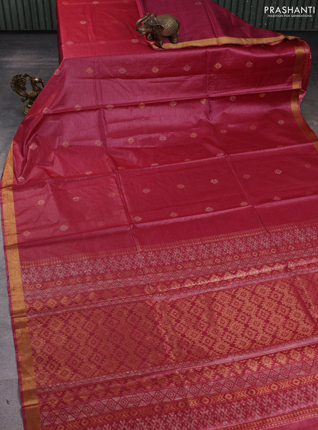 Banana silk saree maroon  with thread & zari woven buttas and zari woven border