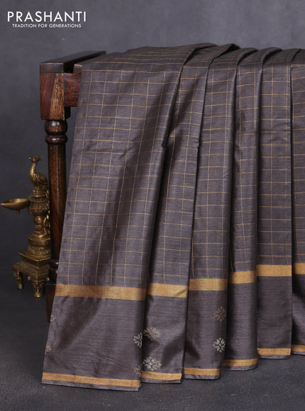 Banana silk saree black with allover zari checked pattern and rettapet zari woven border
