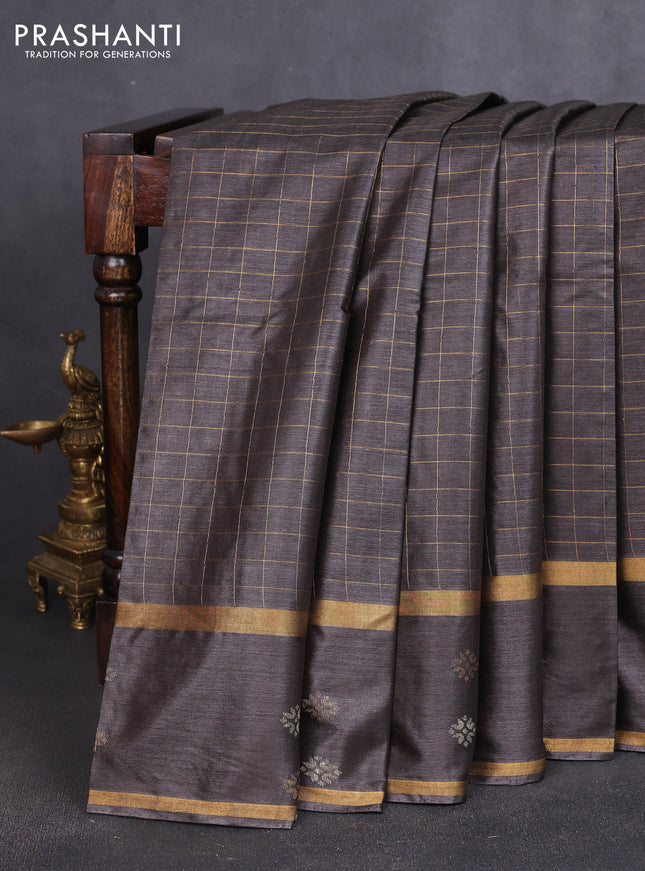 Banana silk saree black with allover zari checked pattern and rettapet zari woven border