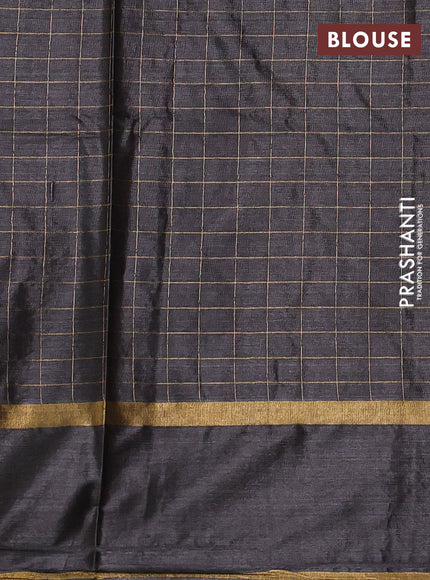 Banana silk saree black with allover zari checked pattern and rettapet zari woven border