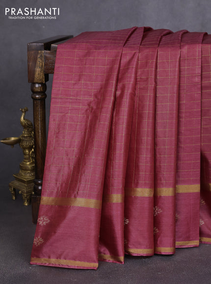 Banana silk saree maroon with allover zari checked pattern and rettapet zari woven border