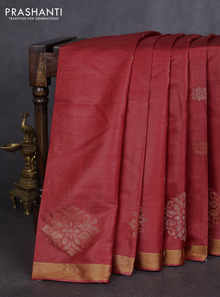 Banana silk saree red with allover thread & zari woven buttas and zari woven border