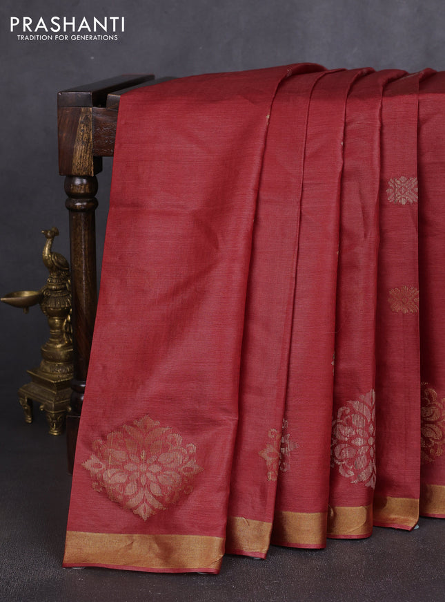 Banana silk saree red with allover thread & zari woven buttas and zari woven border